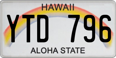 HI license plate YTD796