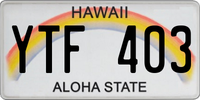 HI license plate YTF403