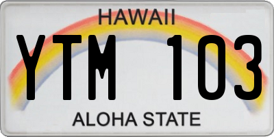 HI license plate YTM103