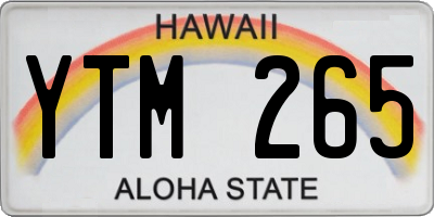 HI license plate YTM265