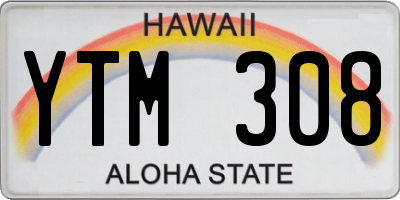 HI license plate YTM308