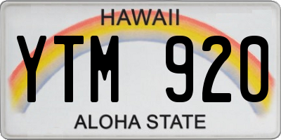 HI license plate YTM920
