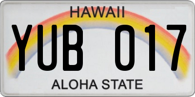 HI license plate YUB017