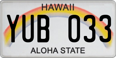 HI license plate YUB033