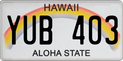 HI license plate YUB403