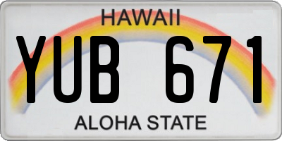 HI license plate YUB671