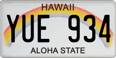 HI license plate YUE934