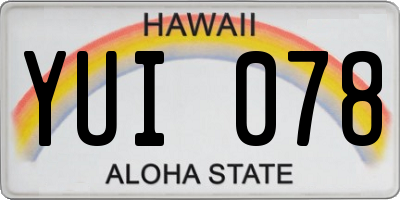 HI license plate YUI078