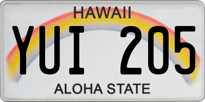 HI license plate YUI205