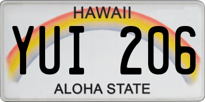 HI license plate YUI206