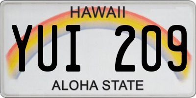 HI license plate YUI209