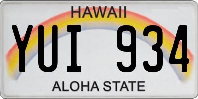 HI license plate YUI934