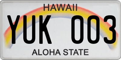 HI license plate YUK003