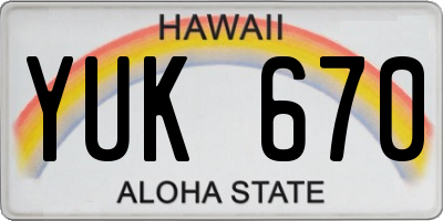 HI license plate YUK670