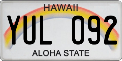 HI license plate YUL092