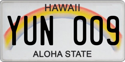 HI license plate YUN009