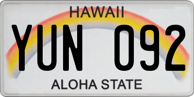 HI license plate YUN092