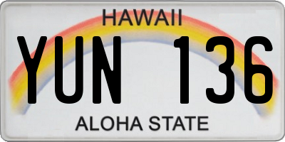 HI license plate YUN136