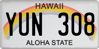 HI license plate YUN308