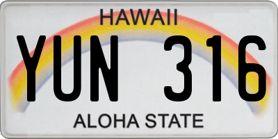 HI license plate YUN316