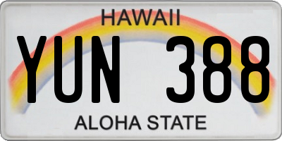 HI license plate YUN388