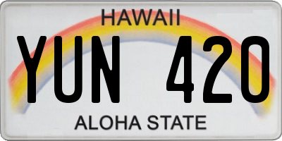 HI license plate YUN420