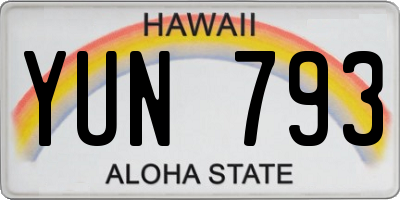 HI license plate YUN793
