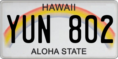 HI license plate YUN802
