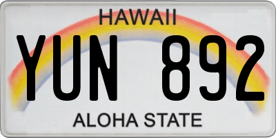 HI license plate YUN892