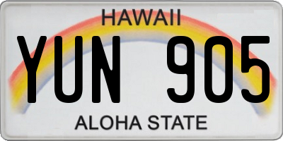 HI license plate YUN905
