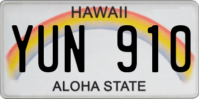HI license plate YUN910