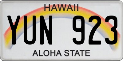 HI license plate YUN923