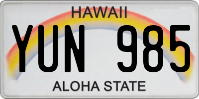 HI license plate YUN985