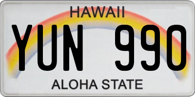 HI license plate YUN990