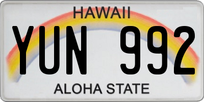HI license plate YUN992