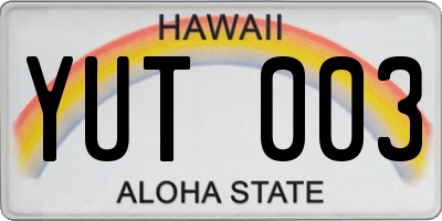 HI license plate YUT003