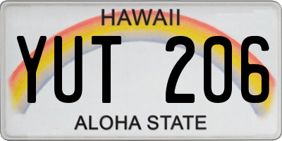 HI license plate YUT206