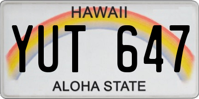 HI license plate YUT647