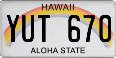 HI license plate YUT670