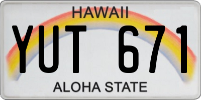 HI license plate YUT671