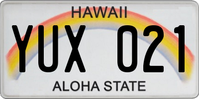 HI license plate YUX021