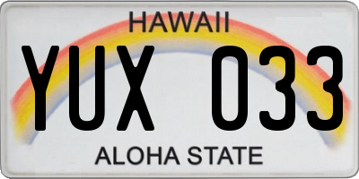 HI license plate YUX033