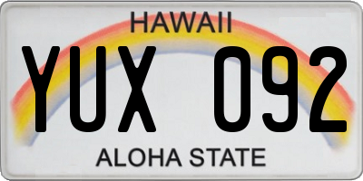 HI license plate YUX092
