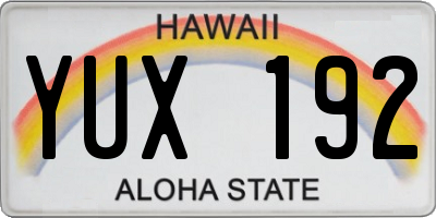 HI license plate YUX192