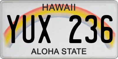HI license plate YUX236
