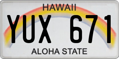 HI license plate YUX671