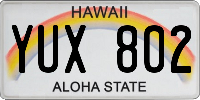 HI license plate YUX802