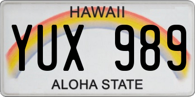 HI license plate YUX989