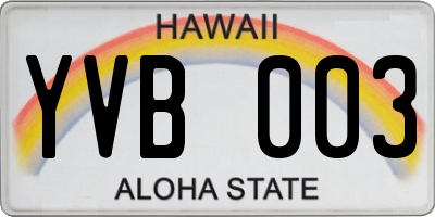 HI license plate YVB003