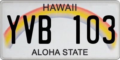 HI license plate YVB103